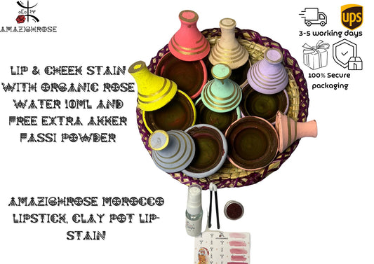 Amazighrose Moroccan Clay Pot Lip Stain, Lip and Cheek Stain, - Amazighrose