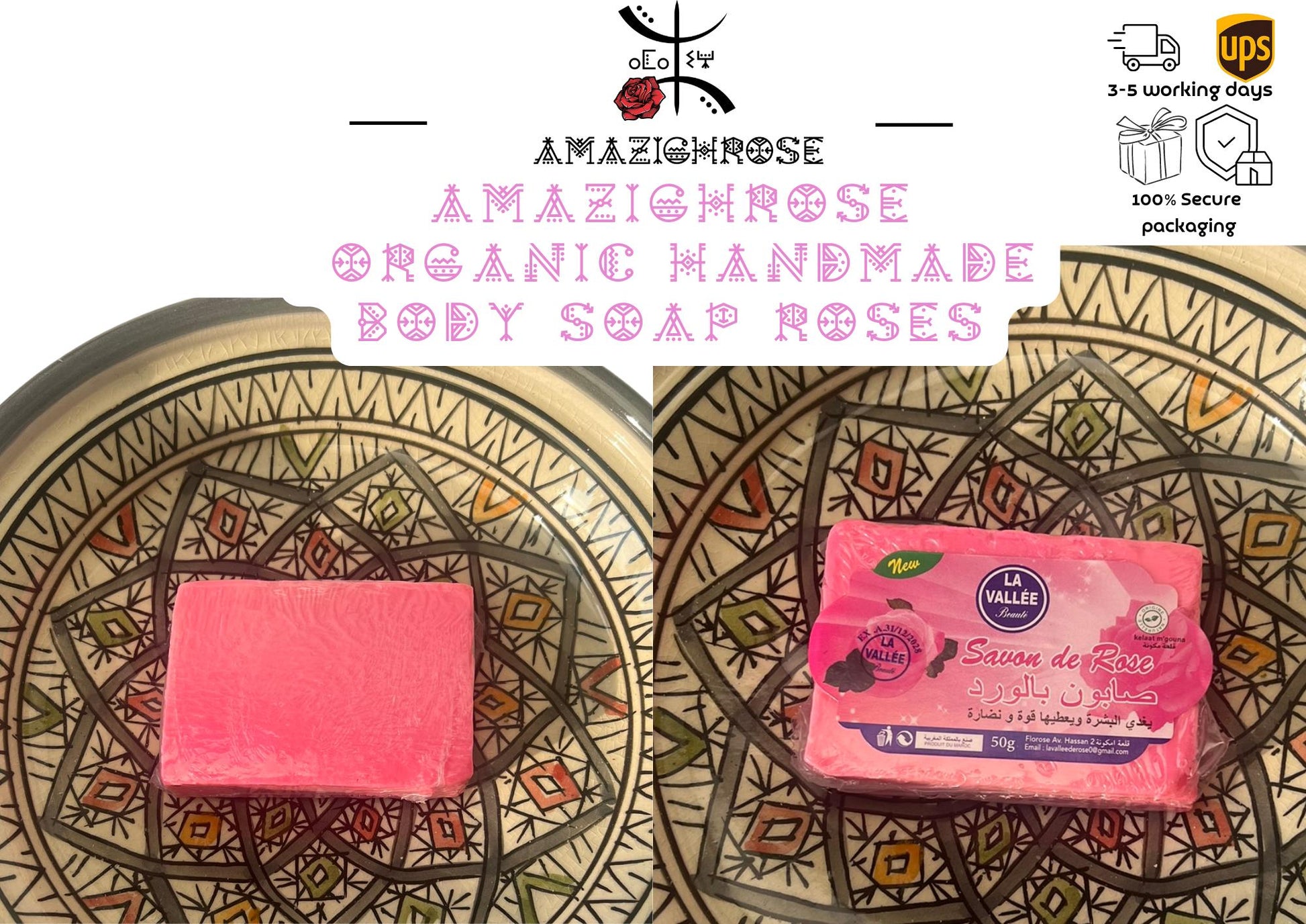 Luxurious Organic Body Soaps - Rose, Argan, Nila, Akker Fassi soap,Pomegranate & Indigo, Handmade with Natural Ingredients from Valley rose - Amazighrose