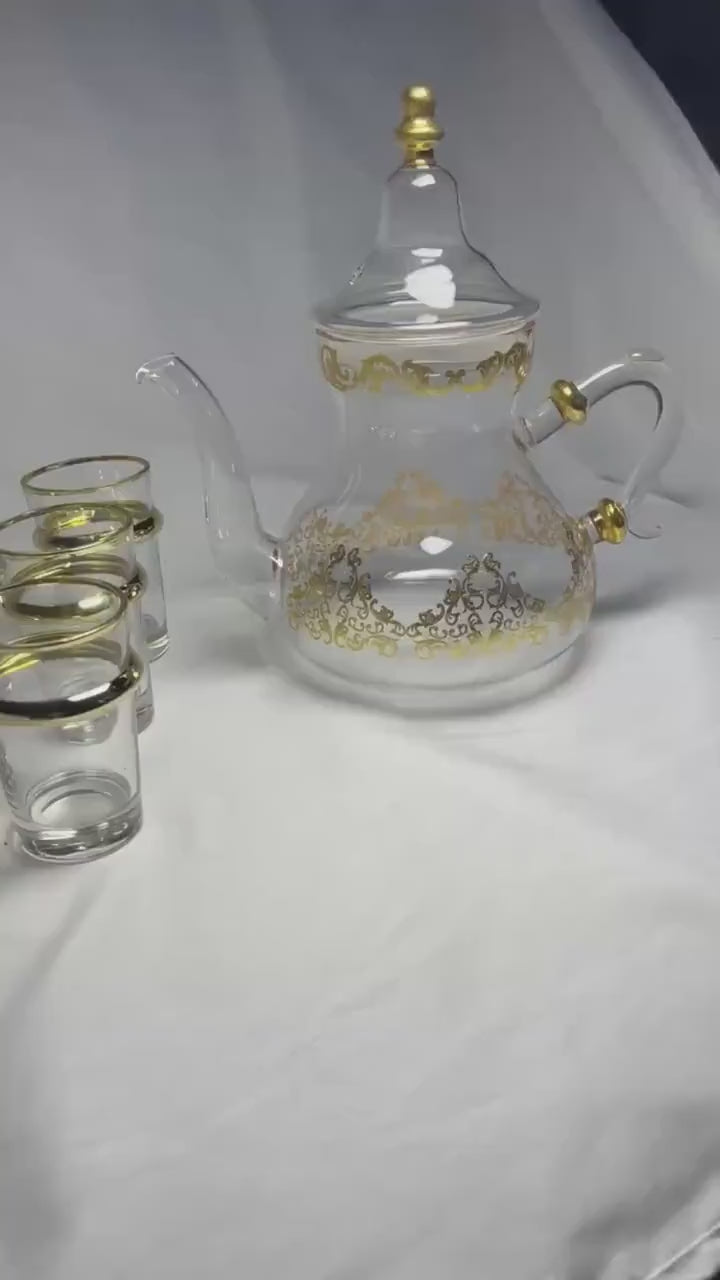 Amazighrose 6 Beldi glasses, Gold or Silver tea set, Moroccan handcrafted glasses with details, 9*6cm