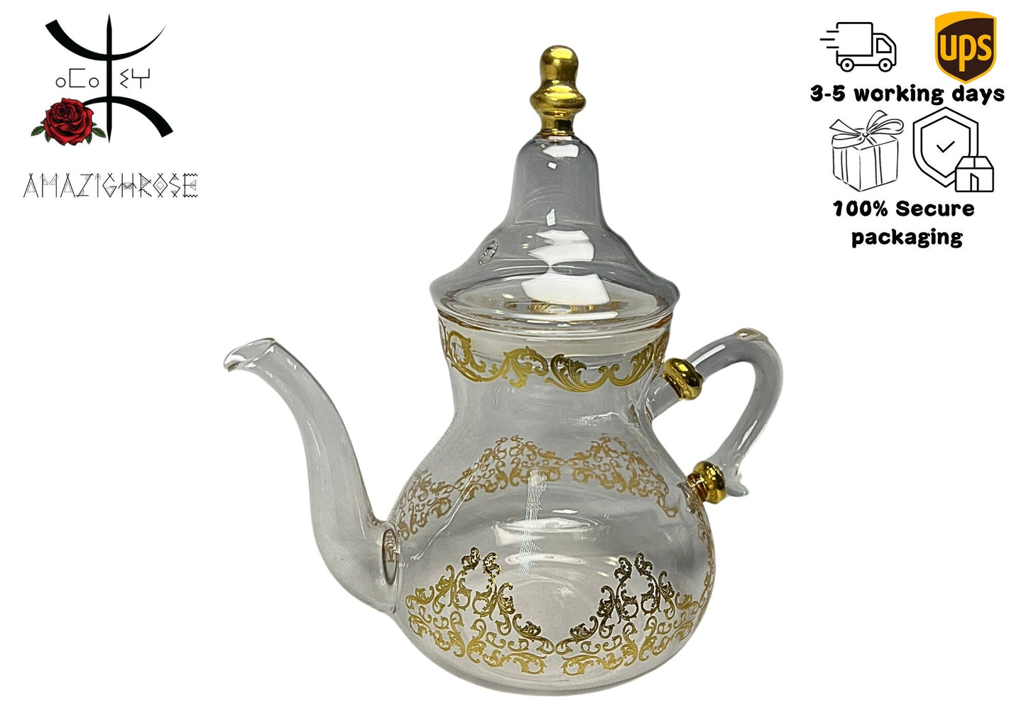 Amazighrose handmade large Glass Teapot with golden or Silver details - Amazighrose