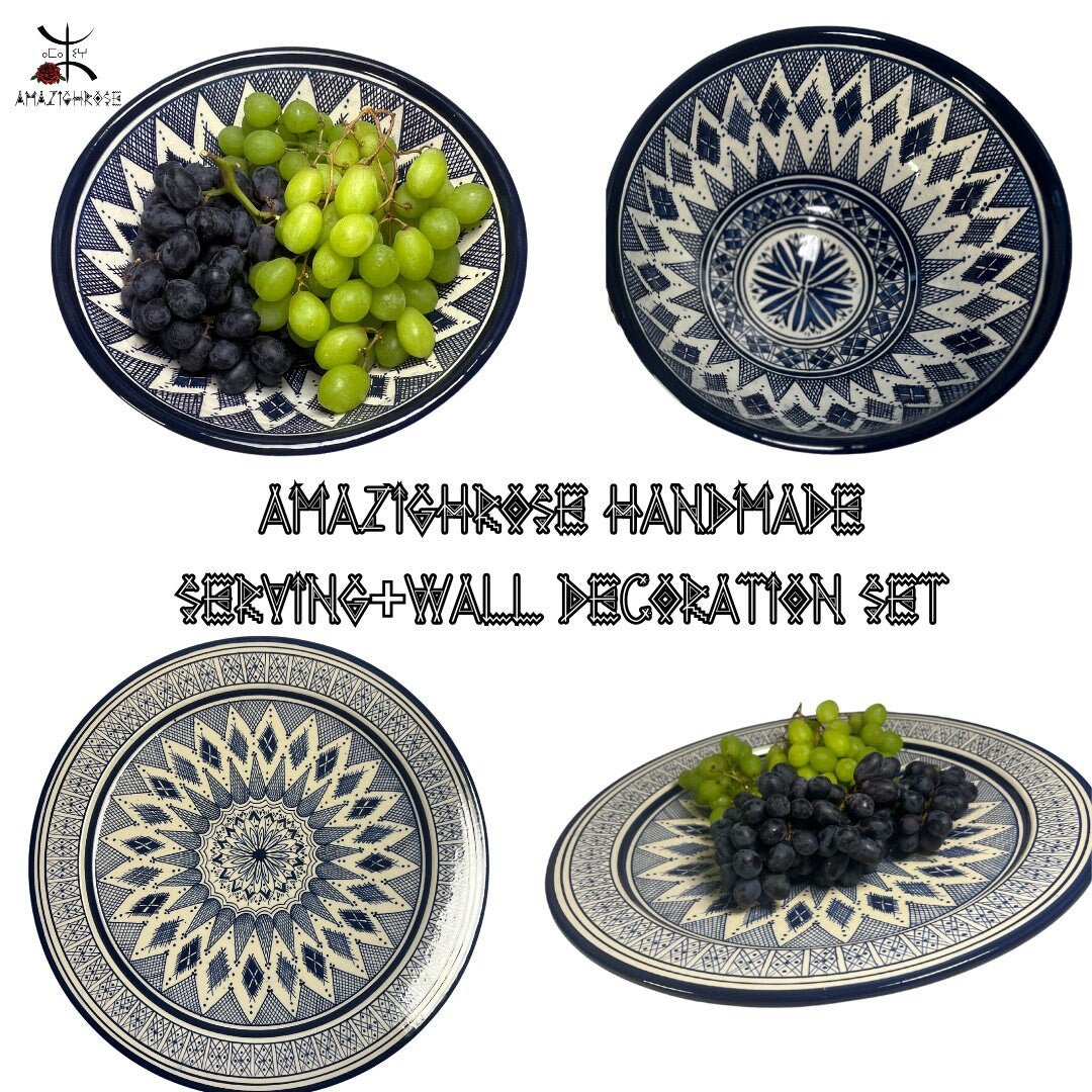 Moroccan Handmade Ceramic Plate 41cm *41cm*13cm with Bowl 25cm *25cm - Amazighrose