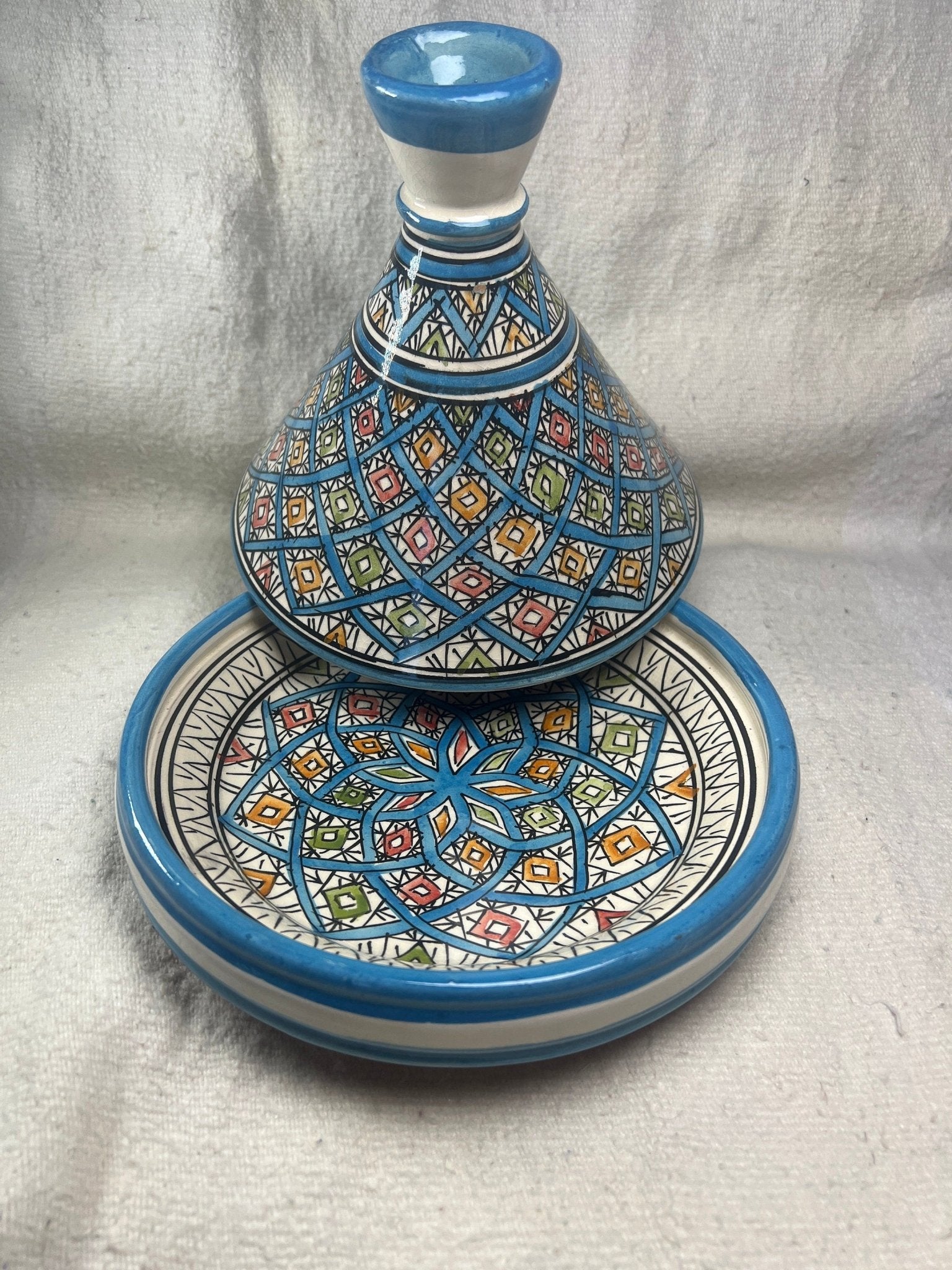 Moroccan handmade ceramic tagine serving table - Amazighrose